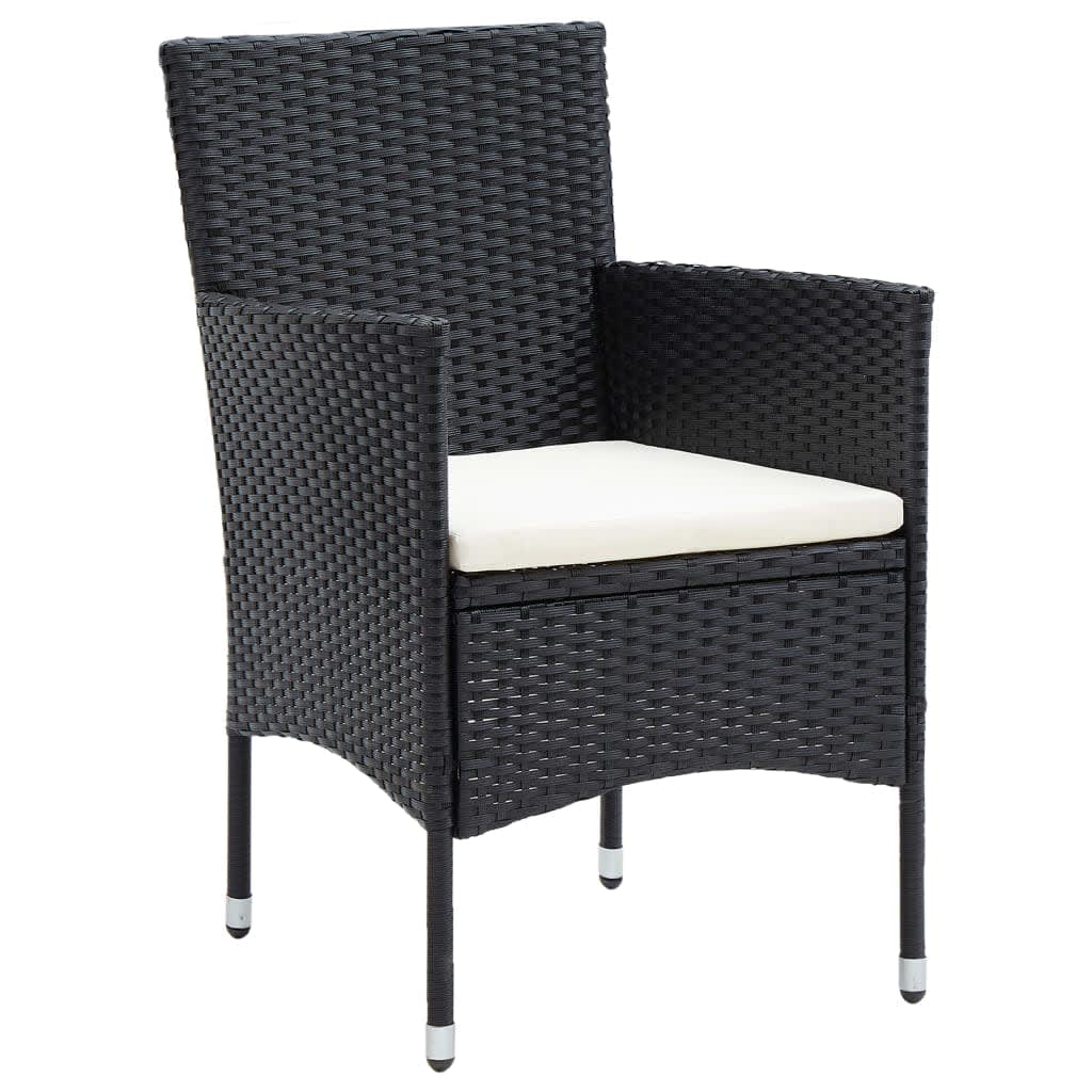 vidaXL 3-delige Tuinset met kussens poly rattan zwart