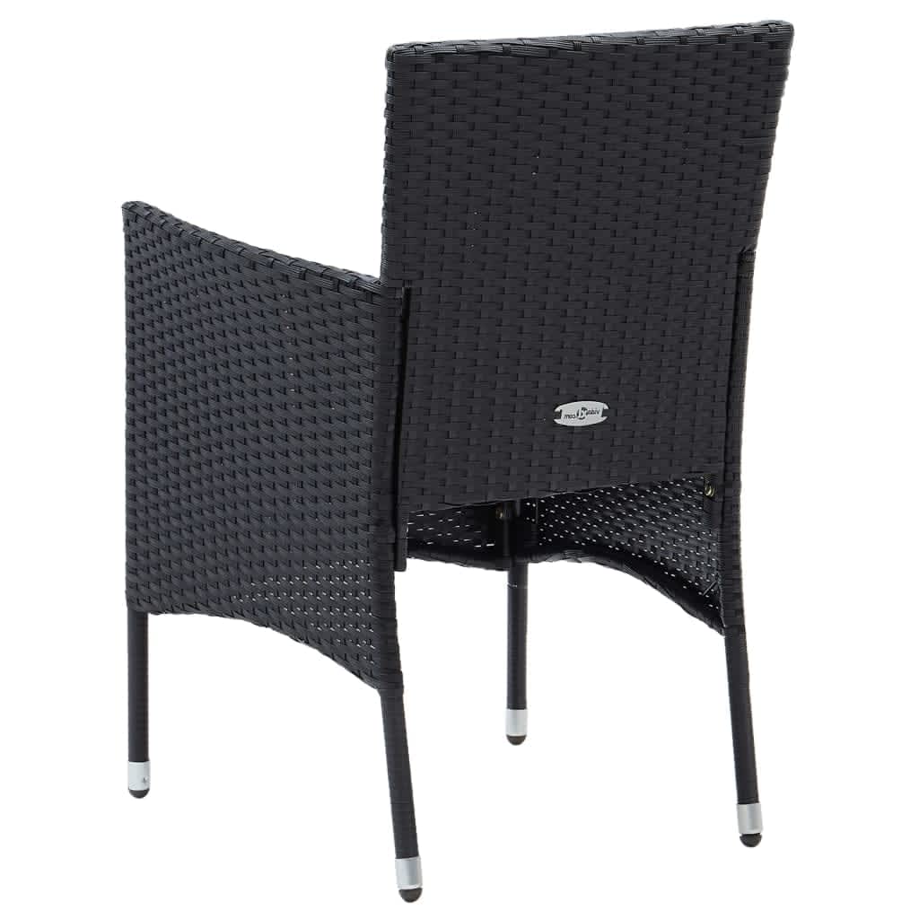 vidaXL 3-delige Tuinset met kussens poly rattan zwart