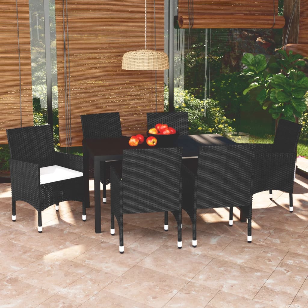 vidaXL 3-delige Tuinset met kussens poly rattan zwart