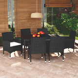 vidaXL 3-delige Tuinset met kussens poly rattan zwart