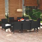 vidaXL 3-delige Tuinset met kussens poly rattan zwart