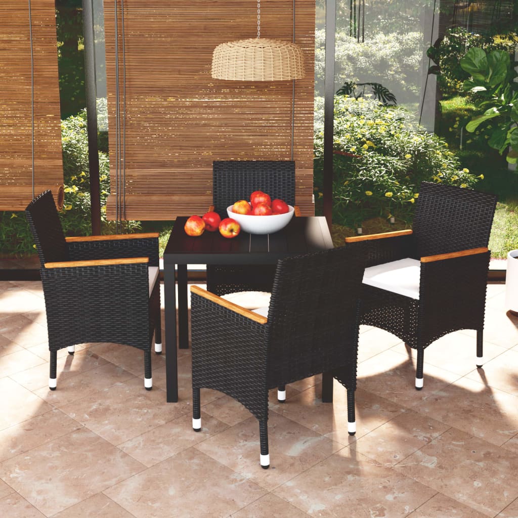 vidaXL 3-delige Tuinset met kussens poly rattan zwart