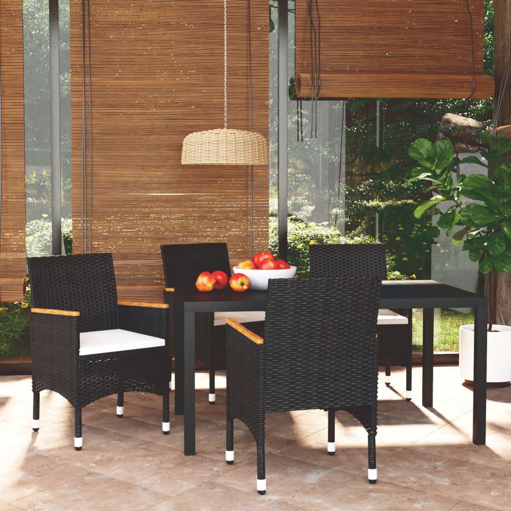 vidaXL 3-delige Tuinset met kussens poly rattan zwart