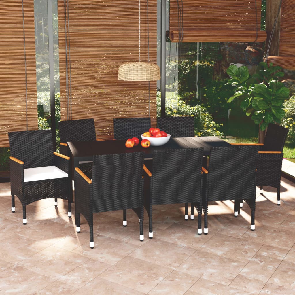 vidaXL 3-delige Tuinset met kussens poly rattan zwart