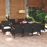 vidaXL 3-delige Tuinset met kussens poly rattan zwart