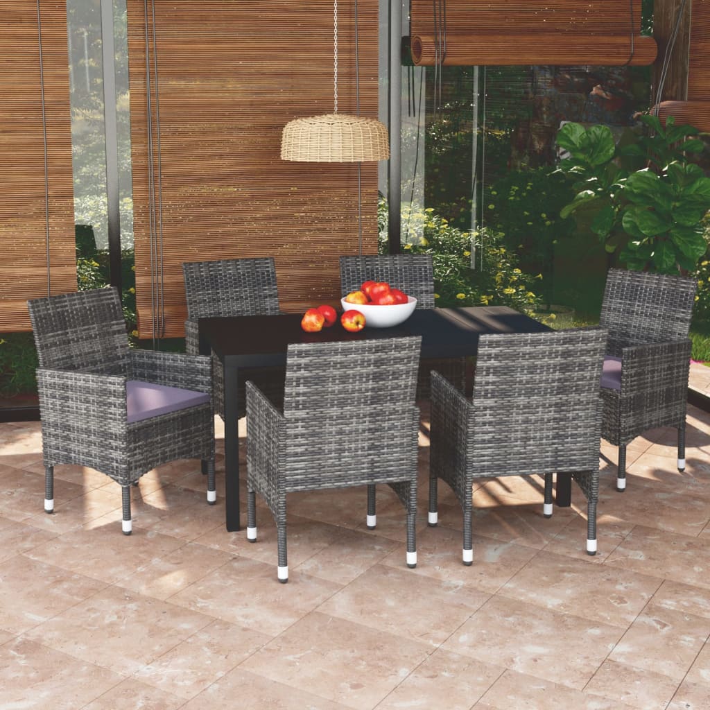 vidaXL 3-delige Tuinset met kussens poly rattan zwart