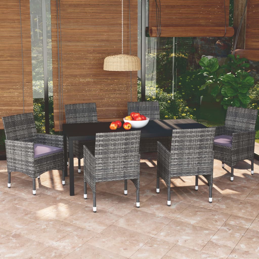 vidaXL 3-delige Tuinset met kussens poly rattan zwart