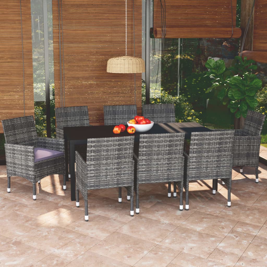 vidaXL 3-delige Tuinset met kussens poly rattan zwart
