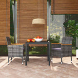 vidaXL 3-delige Tuinset met kussens poly rattan zwart
