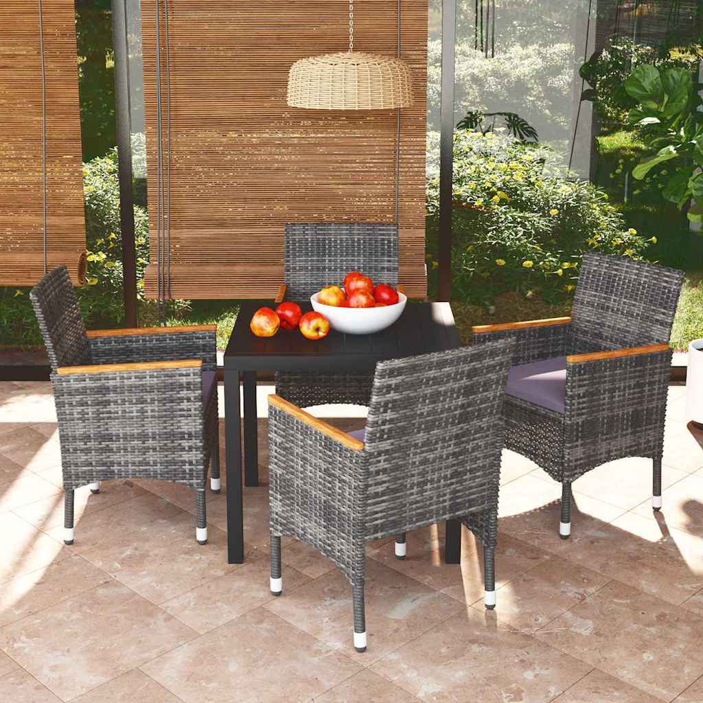 vidaXL 3-delige Tuinset met kussens poly rattan zwart
