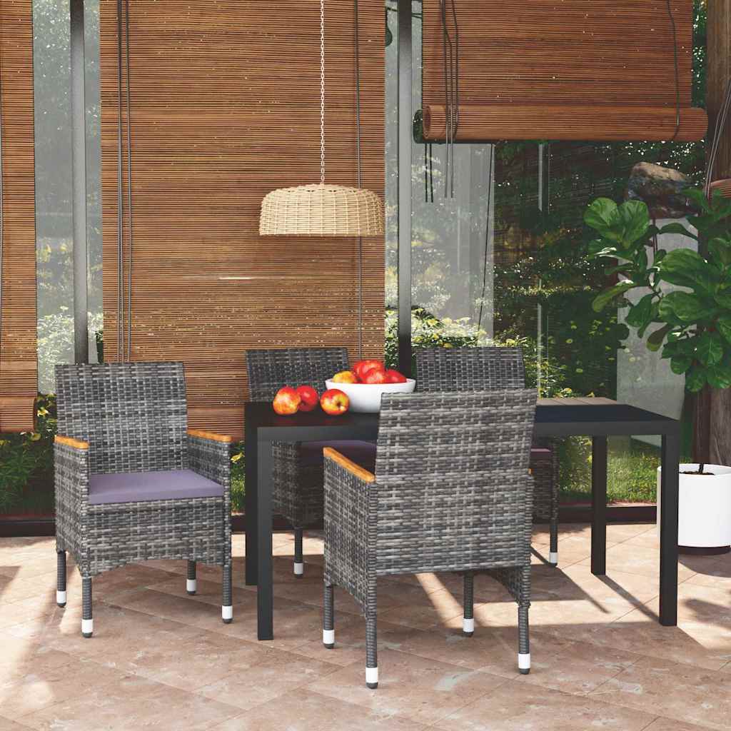 vidaXL 3-delige Tuinset met kussens poly rattan zwart