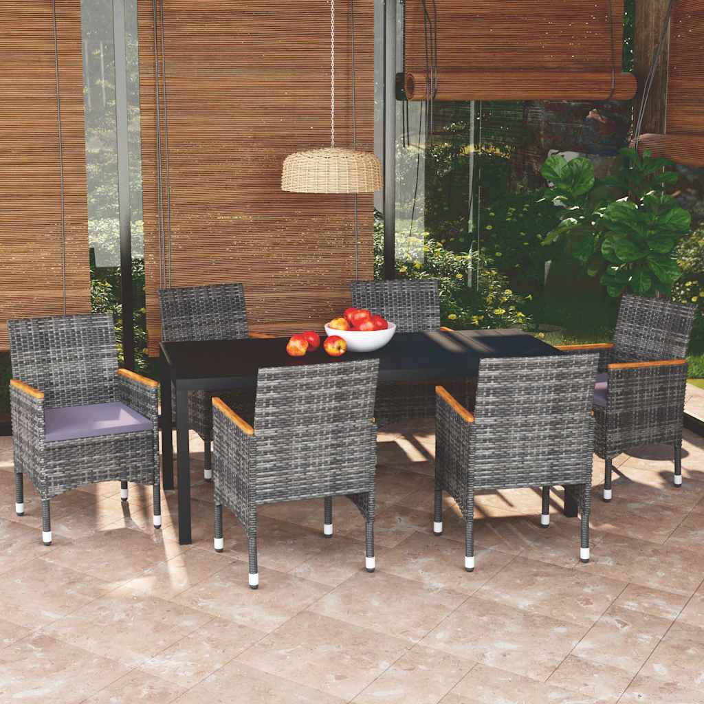 vidaXL 3-delige Tuinset met kussens poly rattan zwart