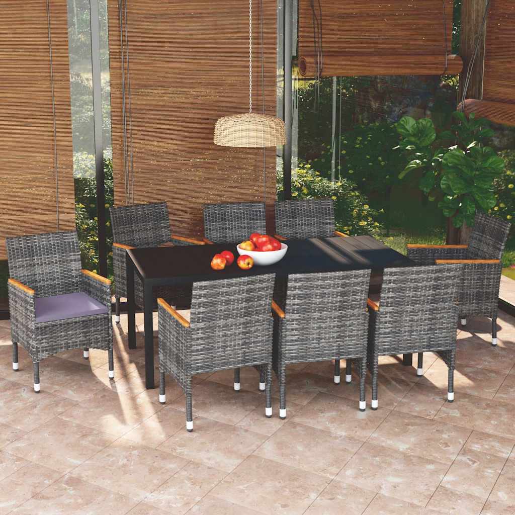 vidaXL 3-delige Tuinset met kussens poly rattan zwart