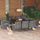 vidaXL 3-delige Tuinset met kussens poly rattan zwart