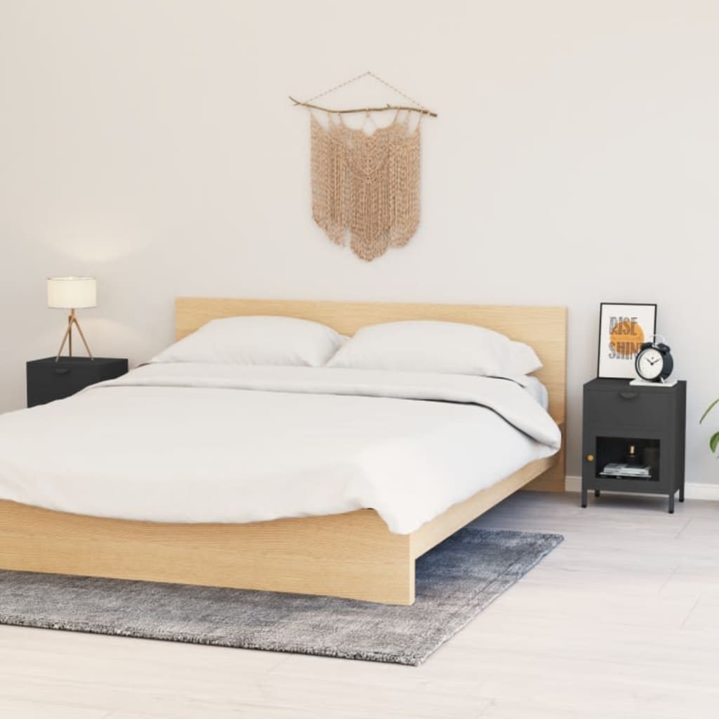 vidaXL Nachtkastjes 2 st 40x30x54,5 cm staal en glas zwart