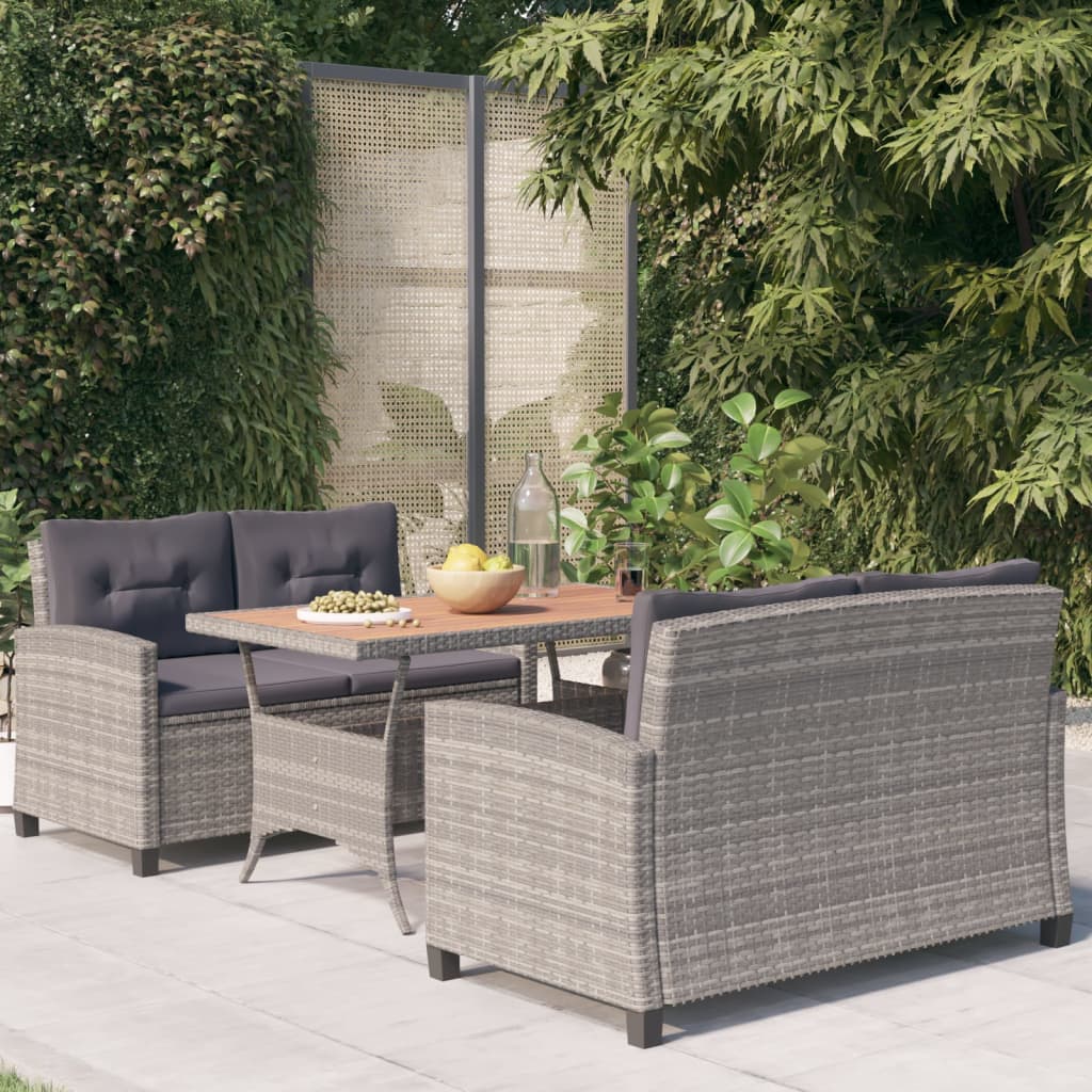 vidaXL 3-delige Tuinset met kussens poly rattan grijs