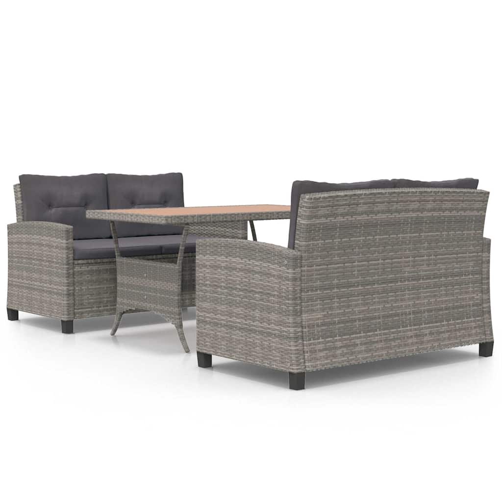 vidaXL 3-delige Tuinset met kussens poly rattan grijs