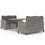 vidaXL 3-delige Tuinset met kussens poly rattan grijs