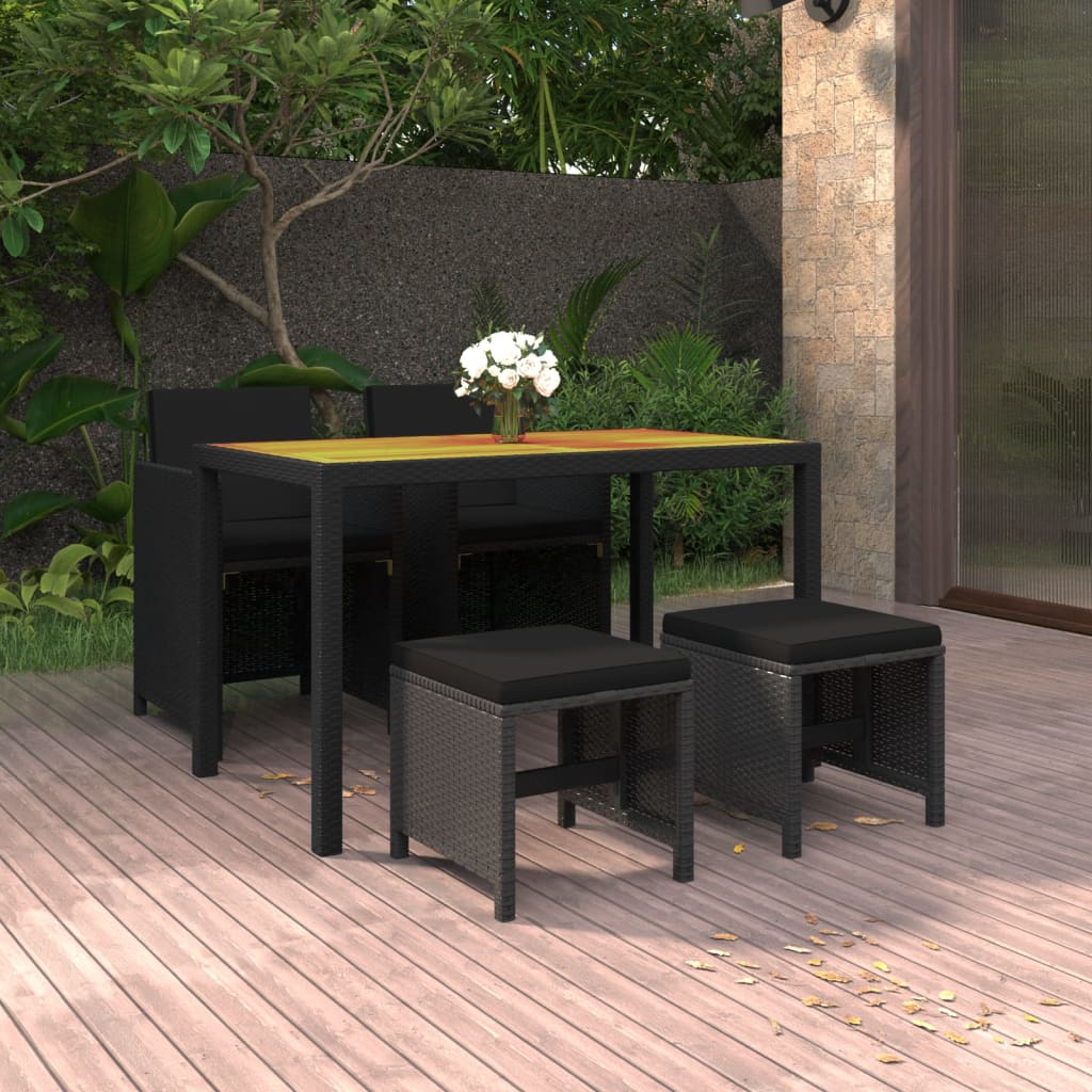 vidaXL 3-delige Tuinset met kussens poly rattan zwart