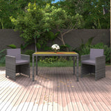 vidaXL 3-delige Tuinset met kussens poly rattan zwart