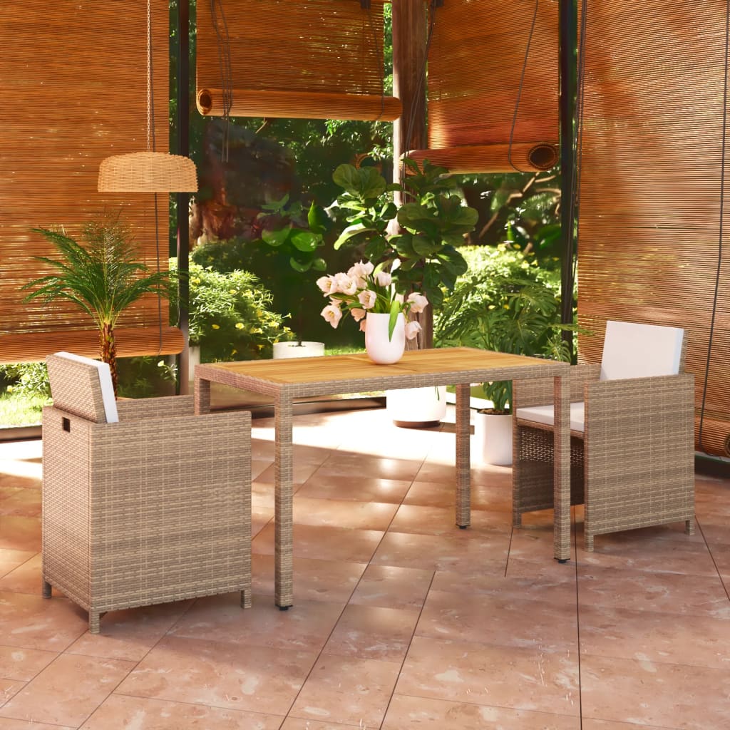 vidaXL 3-delige Tuinset met kussens poly rattan zwart