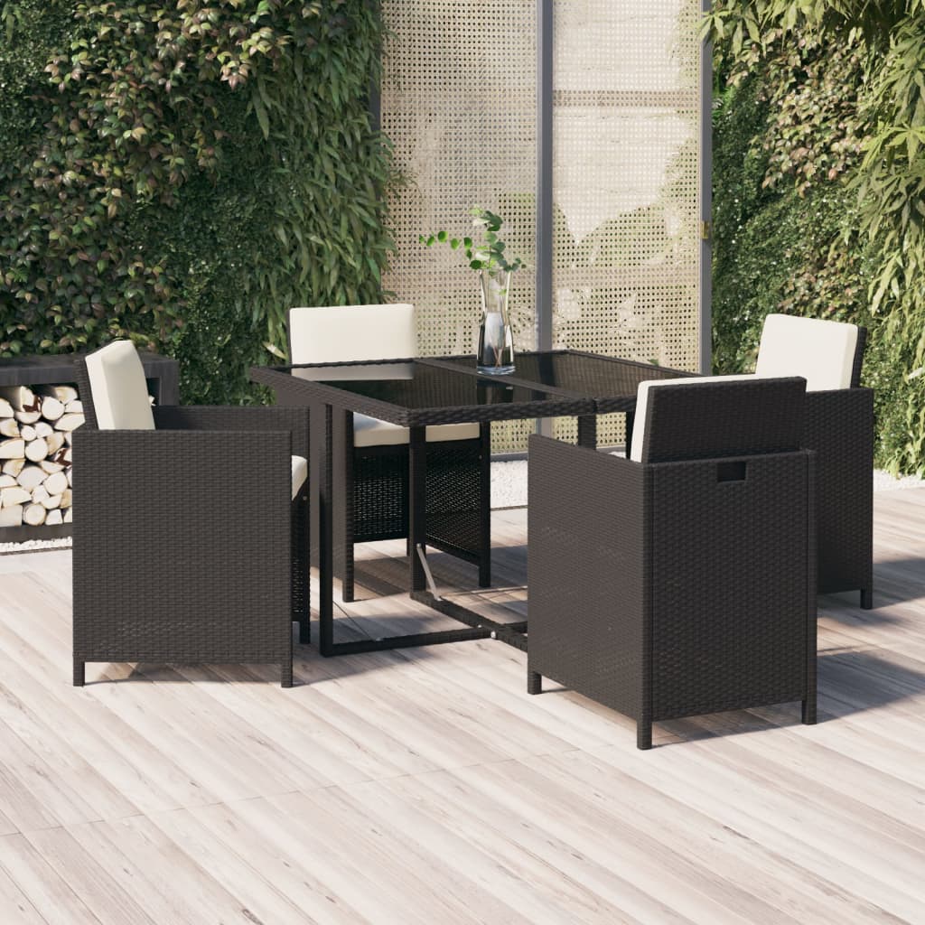 vidaXL 5-delige Tuinset met kussens poly rattan zwart