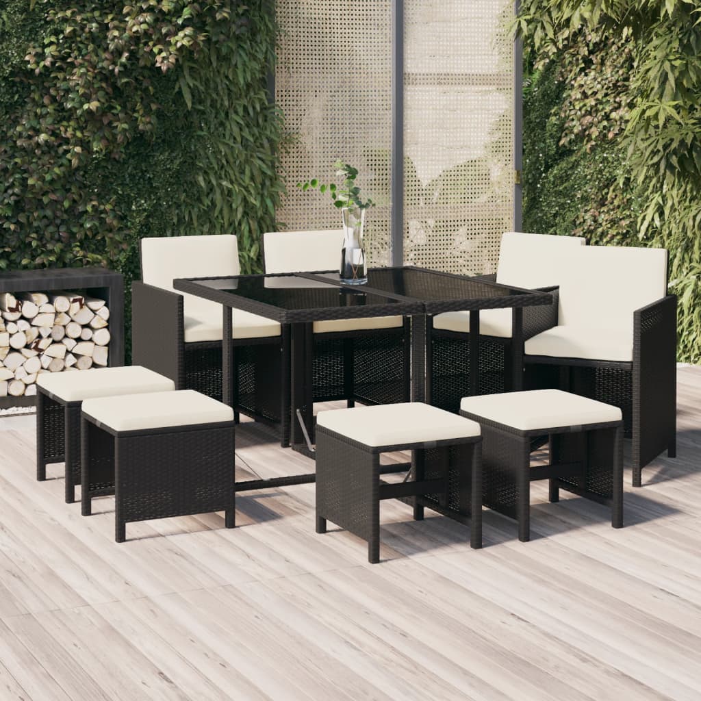 vidaXL 5-delige Tuinset met kussens poly rattan zwart
