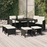 vidaXL 5-delige Tuinset met kussens poly rattan zwart