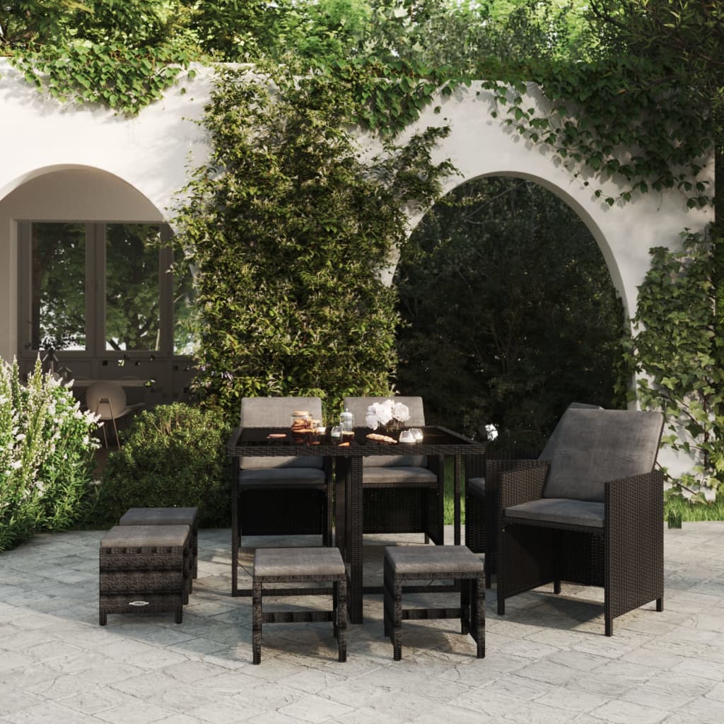 vidaXL 5-delige Tuinset met kussens poly rattan zwart