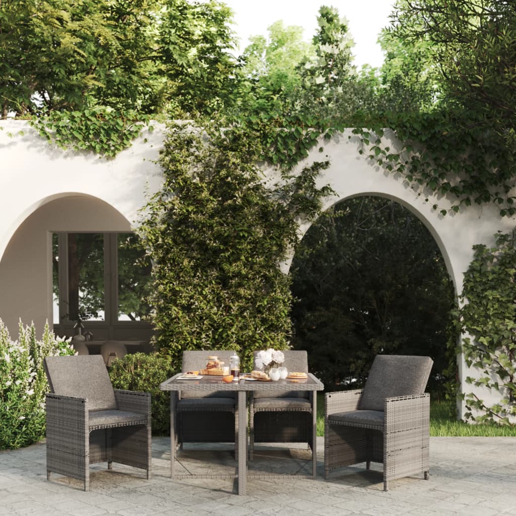 vidaXL 5-delige Tuinset met kussens poly rattan zwart