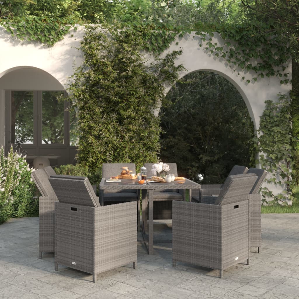 vidaXL 5-delige Tuinset met kussens poly rattan zwart