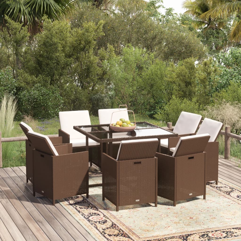 vidaXL 5-delige Tuinset met kussens poly rattan zwart
