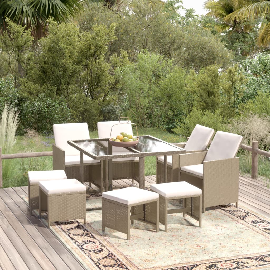 vidaXL 5-delige Tuinset met kussens poly rattan zwart