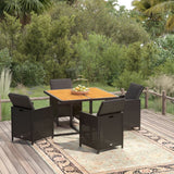 vidaXL 5-delige Tuinset met kussens poly rattan zwart