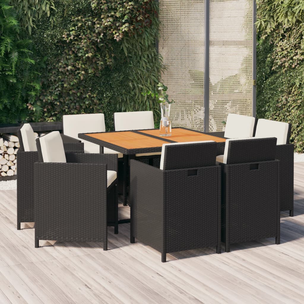vidaXL 5-delige Tuinset met kussens poly rattan zwart