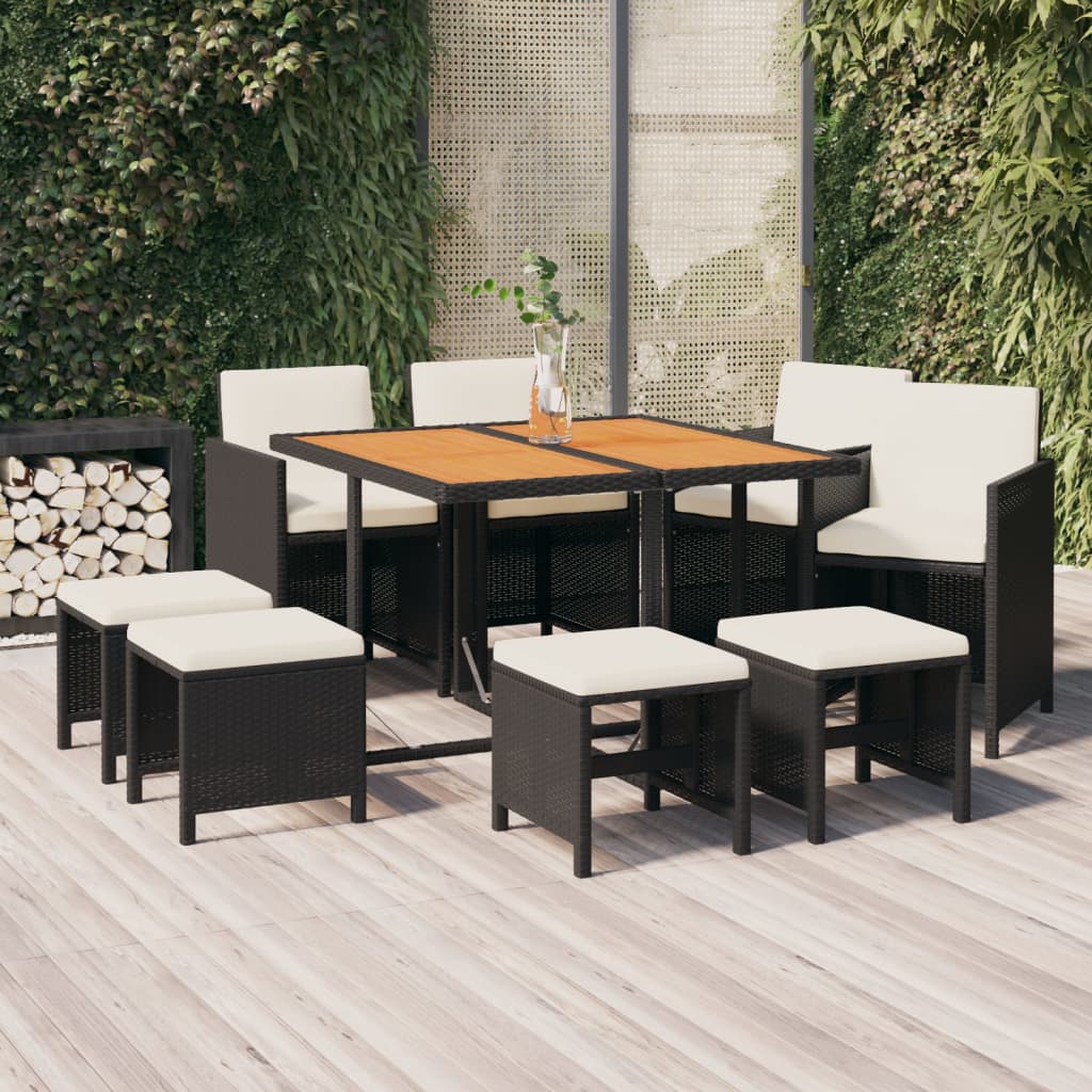 vidaXL 5-delige Tuinset met kussens poly rattan zwart