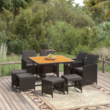 vidaXL 5-delige Tuinset met kussens poly rattan zwart
