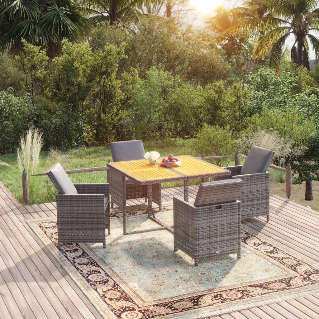 vidaXL 5-delige Tuinset met kussens poly rattan zwart