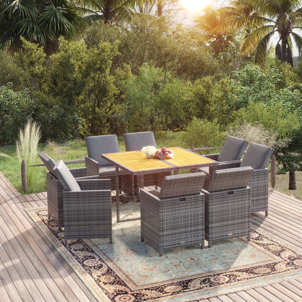 vidaXL 5-delige Tuinset met kussens poly rattan zwart