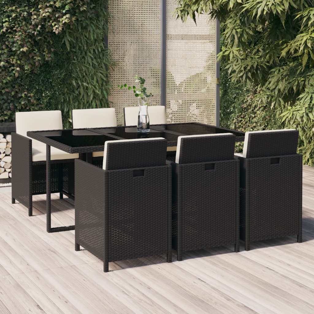 vidaXL 5-delige Tuinset met kussens poly rattan zwart