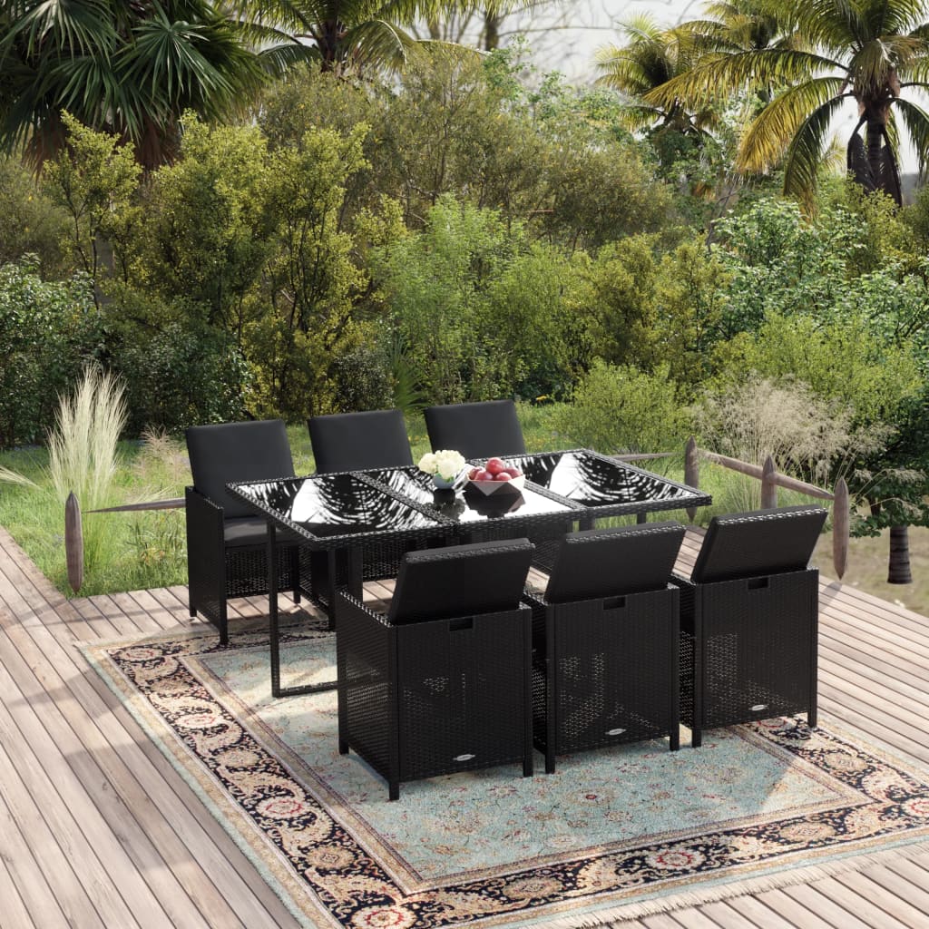 vidaXL 5-delige Tuinset met kussens poly rattan zwart