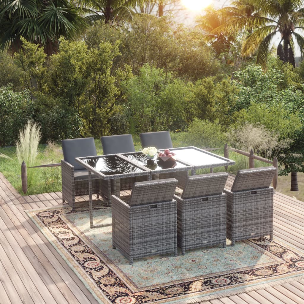 vidaXL 5-delige Tuinset met kussens poly rattan zwart