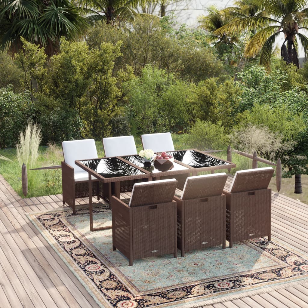 vidaXL 5-delige Tuinset met kussens poly rattan zwart