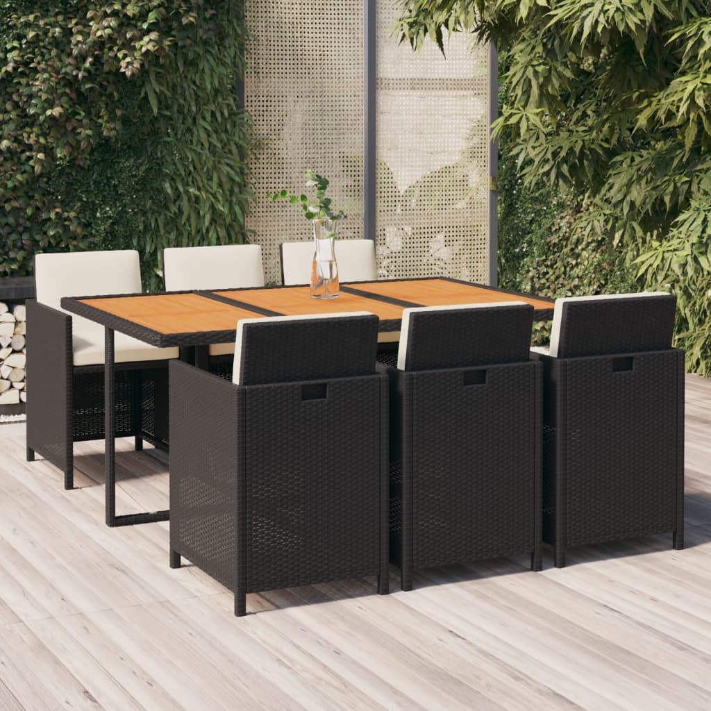 vidaXL 5-delige Tuinset met kussens poly rattan zwart