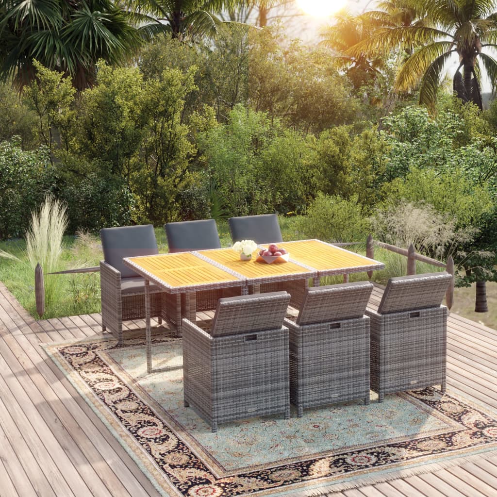 vidaXL 5-delige Tuinset met kussens poly rattan zwart