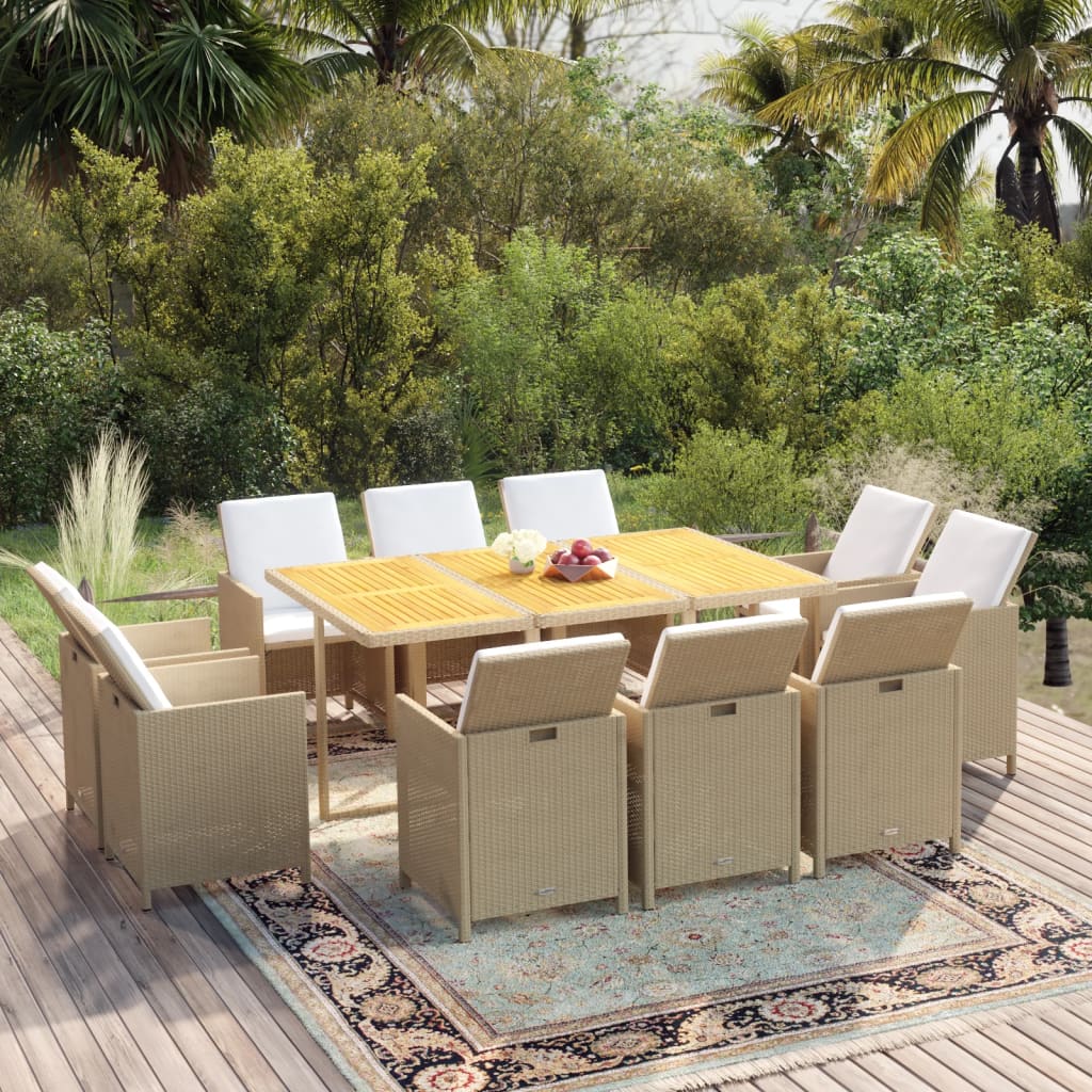 vidaXL 5-delige Tuinset met kussens poly rattan zwart