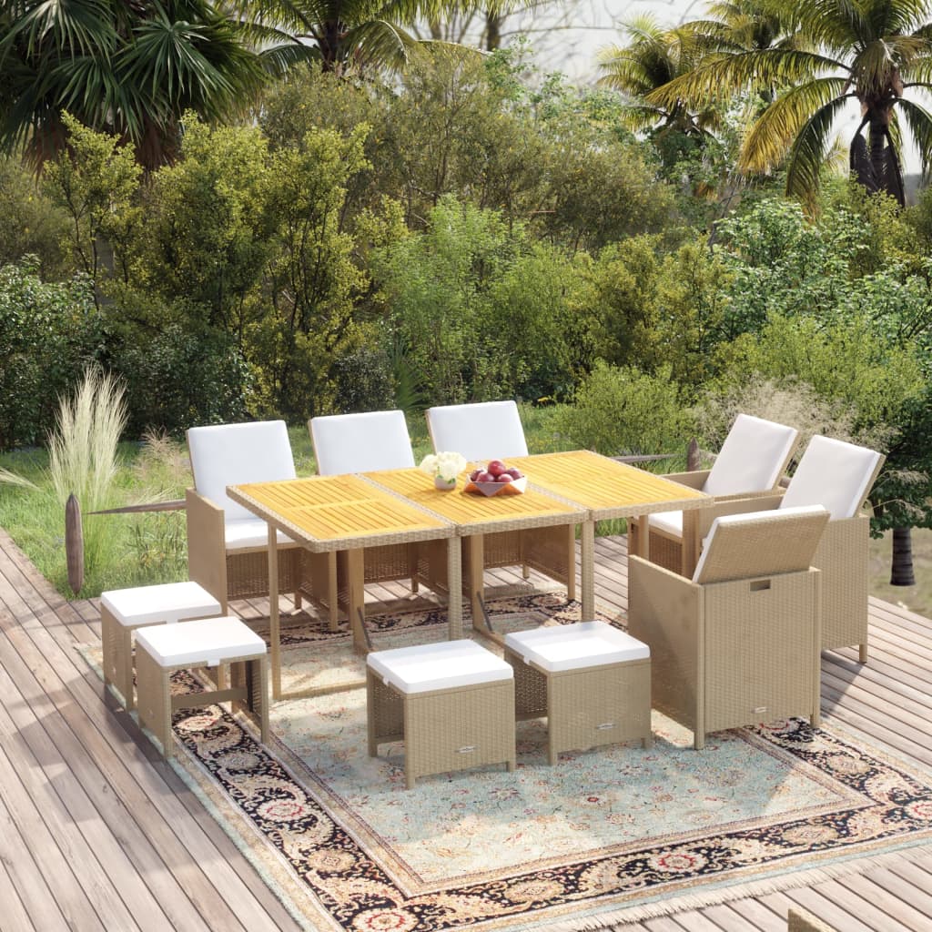 vidaXL 5-delige Tuinset met kussens poly rattan zwart