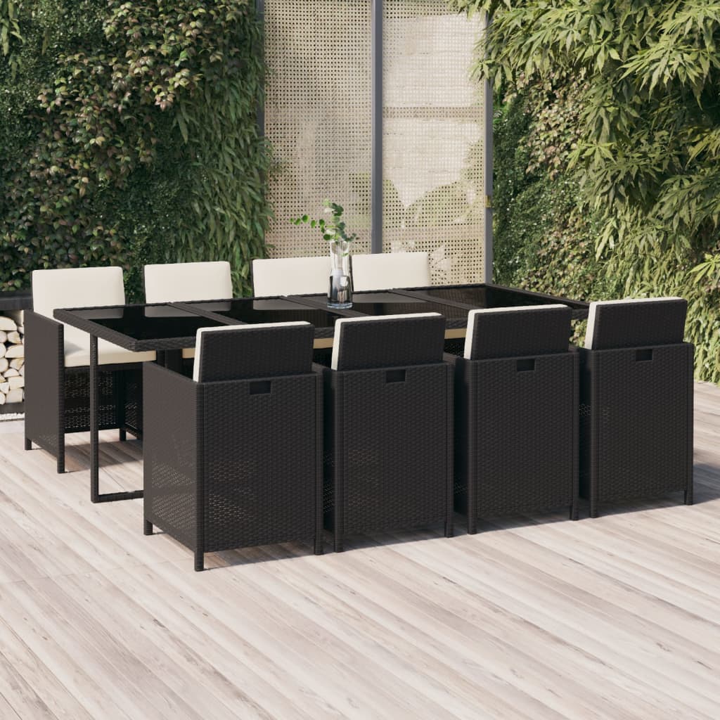 vidaXL 5-delige Tuinset met kussens poly rattan zwart