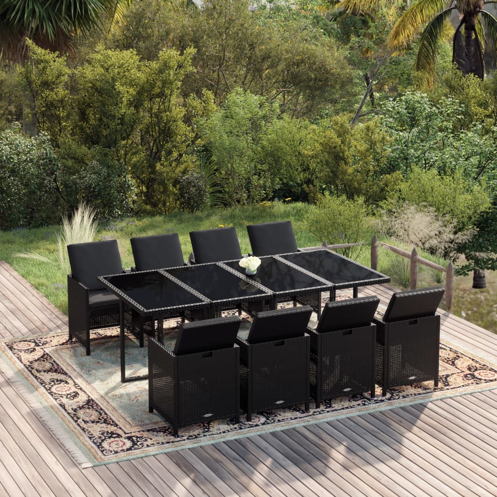 vidaXL 5-delige Tuinset met kussens poly rattan zwart