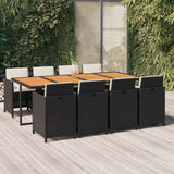 vidaXL 5-delige Tuinset met kussens poly rattan zwart